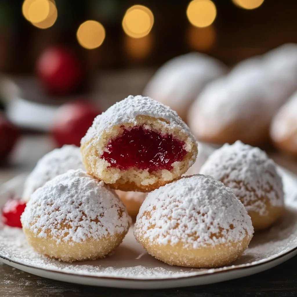 Himbeergefüllte Schneeballkekse