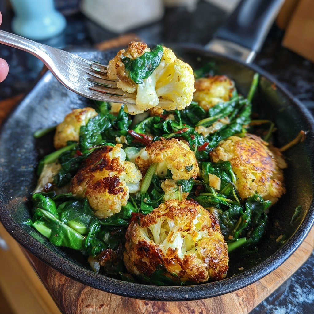 Blumenkohl Pfanne Mit Spinat