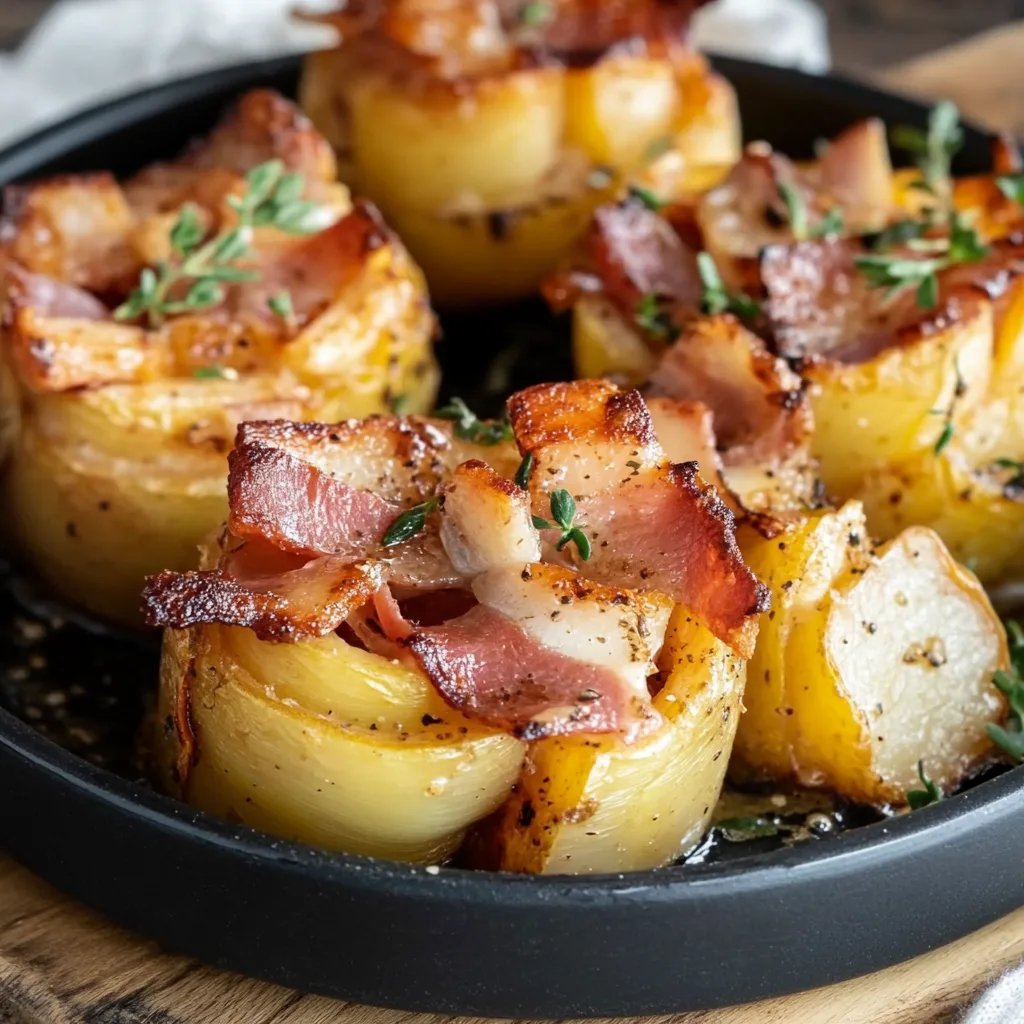 Gebackene Kartoffelrosen mit Speck und frischen Kräutern