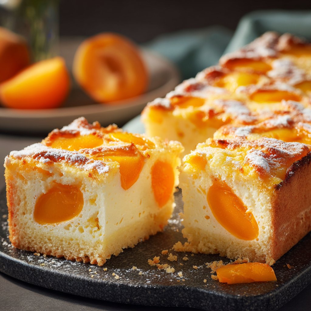 Blechkuchen mit Vanillecreme und Aprikosen