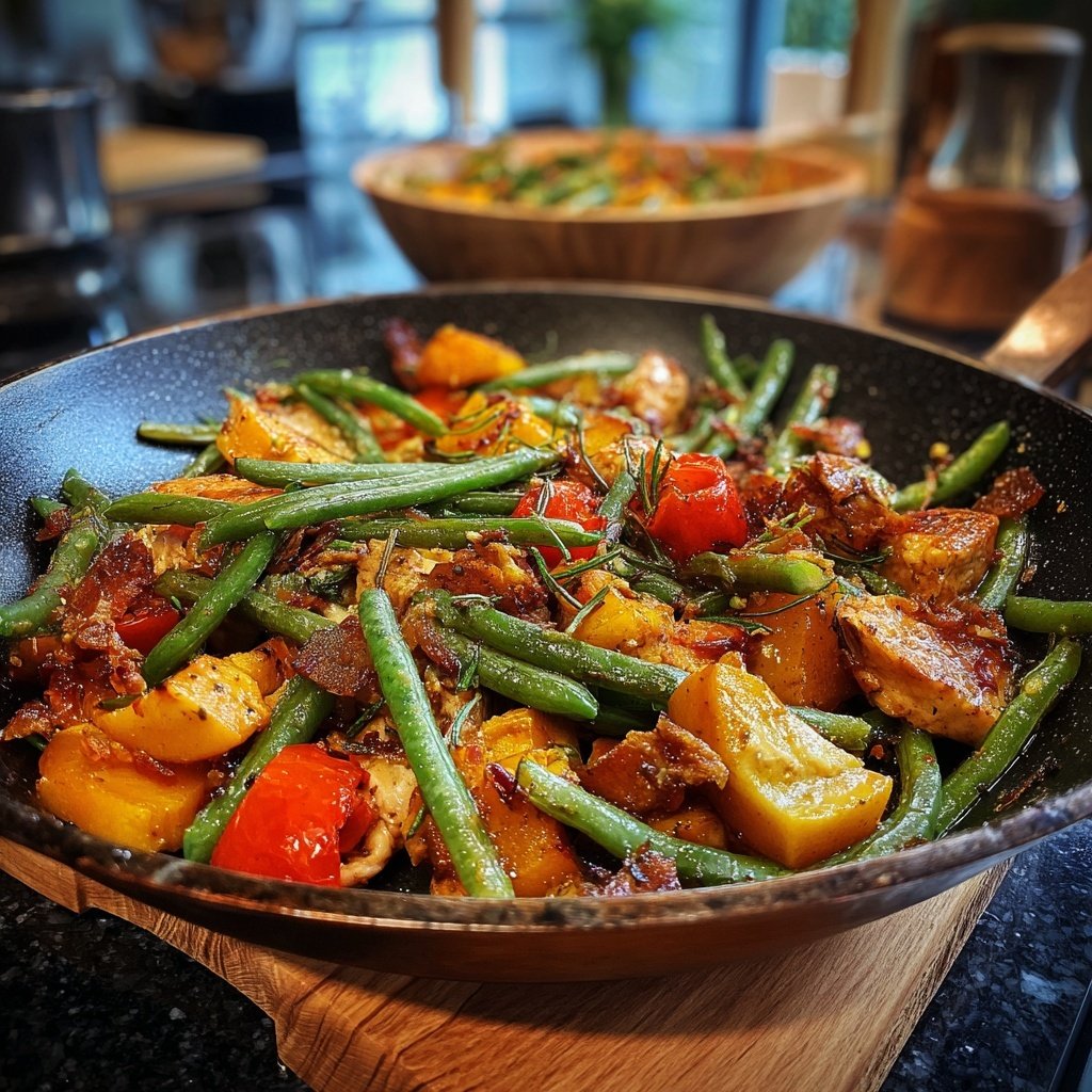 Kalorienarme Hähnchenpfanne Mit Grünen Bohnen