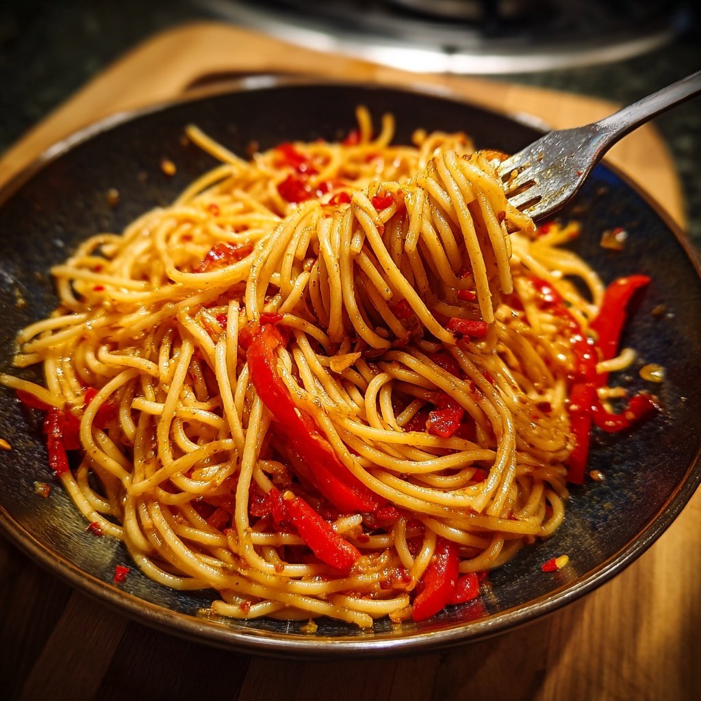 Spaghetti mit Chili und Knoblauchöl
