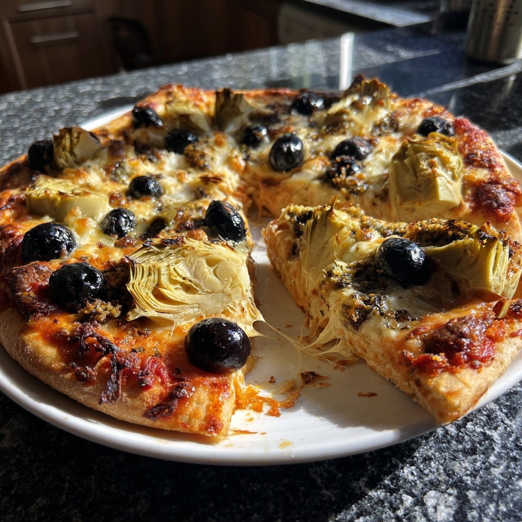 Pizza mit Artischocken und Oliven