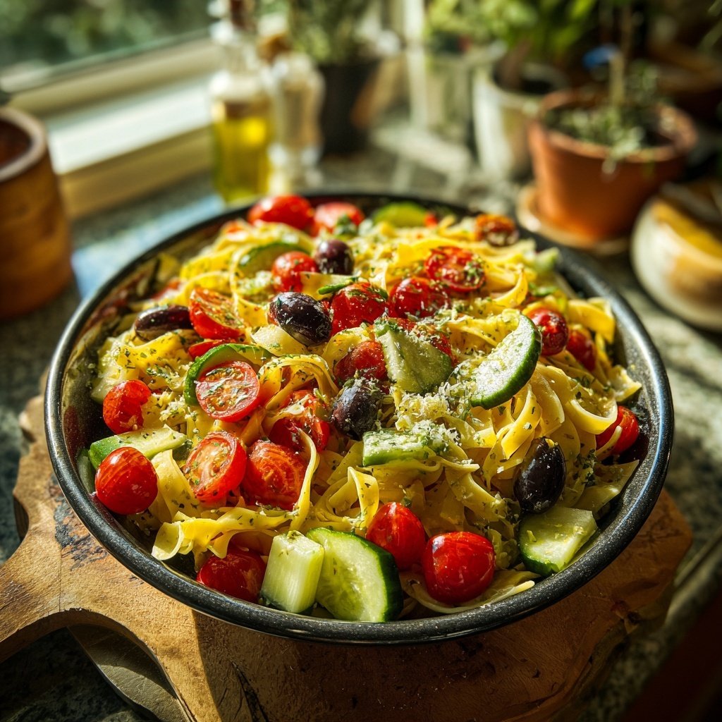 Mediterraner Nudelsalat Mit Weißem Balsamico